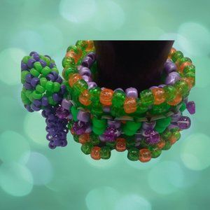 Kandi Rotating Bracelet Cuff Green/Purple/Orange W/Green Purple Mushroom